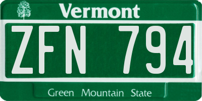 VT license plate ZFN794