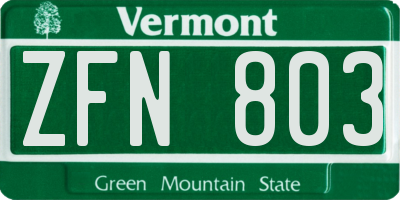 VT license plate ZFN803