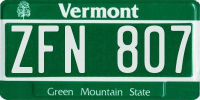VT license plate ZFN807
