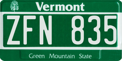 VT license plate ZFN835