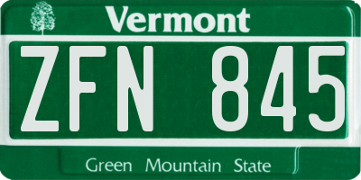 VT license plate ZFN845