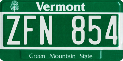 VT license plate ZFN854