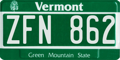 VT license plate ZFN862