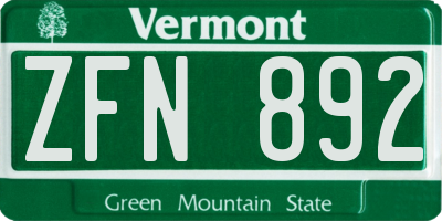 VT license plate ZFN892