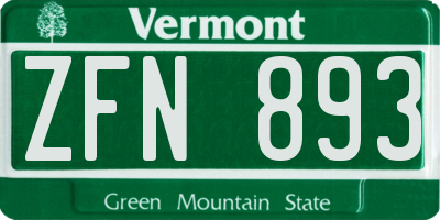 VT license plate ZFN893