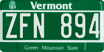VT license plate ZFN894