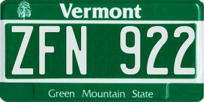 VT license plate ZFN922