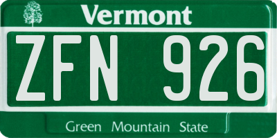 VT license plate ZFN926