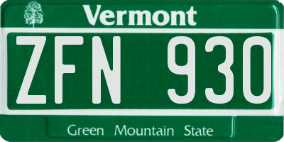 VT license plate ZFN930
