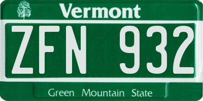 VT license plate ZFN932