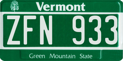 VT license plate ZFN933