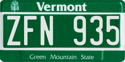 VT license plate ZFN935