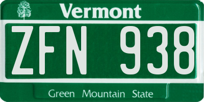 VT license plate ZFN938