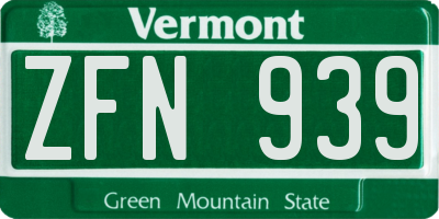 VT license plate ZFN939