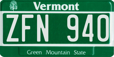 VT license plate ZFN940