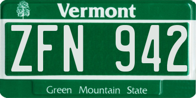 VT license plate ZFN942