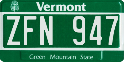 VT license plate ZFN947