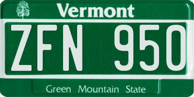 VT license plate ZFN950