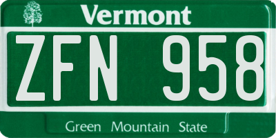 VT license plate ZFN958