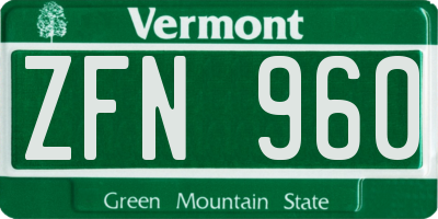 VT license plate ZFN960