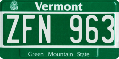 VT license plate ZFN963