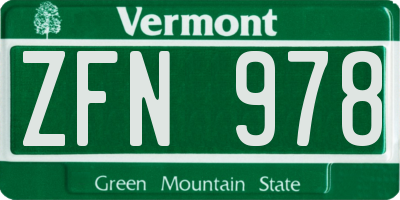 VT license plate ZFN978