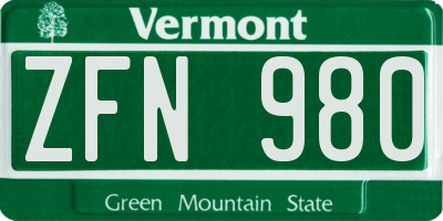 VT license plate ZFN980