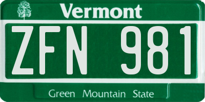 VT license plate ZFN981