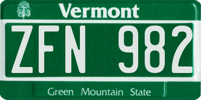 VT license plate ZFN982