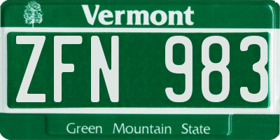 VT license plate ZFN983