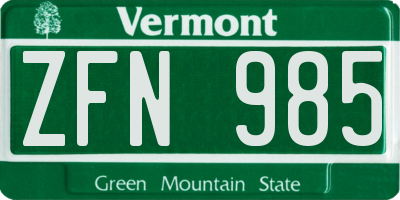 VT license plate ZFN985