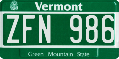 VT license plate ZFN986