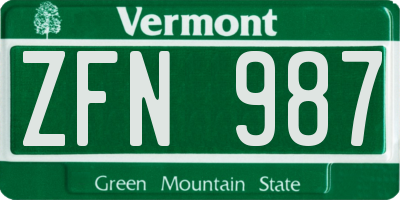 VT license plate ZFN987