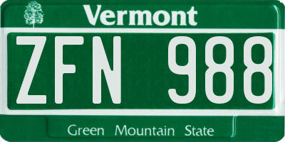 VT license plate ZFN988