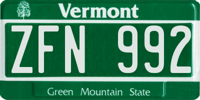 VT license plate ZFN992