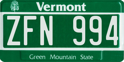 VT license plate ZFN994