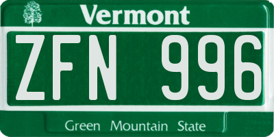 VT license plate ZFN996