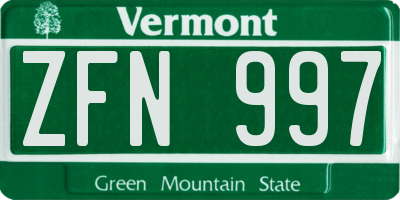 VT license plate ZFN997