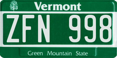 VT license plate ZFN998