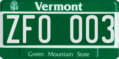 VT license plate ZFO003