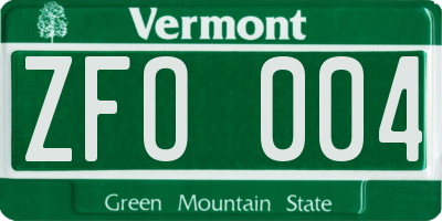 VT license plate ZFO004