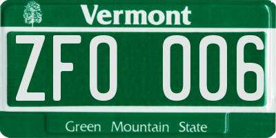 VT license plate ZFO006