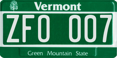 VT license plate ZFO007