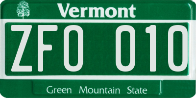 VT license plate ZFO010