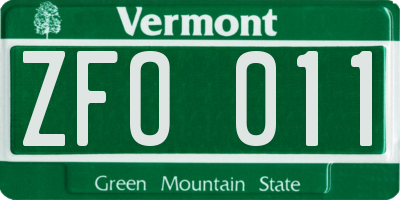 VT license plate ZFO011