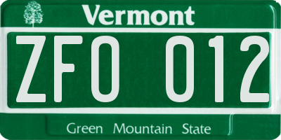 VT license plate ZFO012