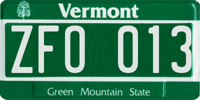 VT license plate ZFO013