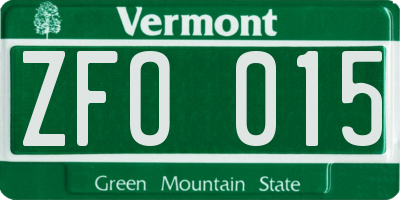VT license plate ZFO015