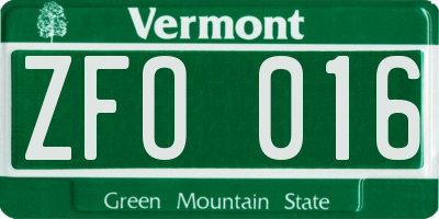 VT license plate ZFO016