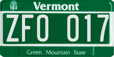 VT license plate ZFO017